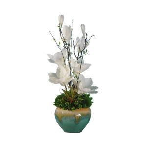 Kunstblumen Gefälschte Magnolienpflanzen für den Innenbereich, künstliche Blumenarrangements mit Porzellanvase, Innendekoration für Hochzeitsfeiern zu Hause für jeden Anlass