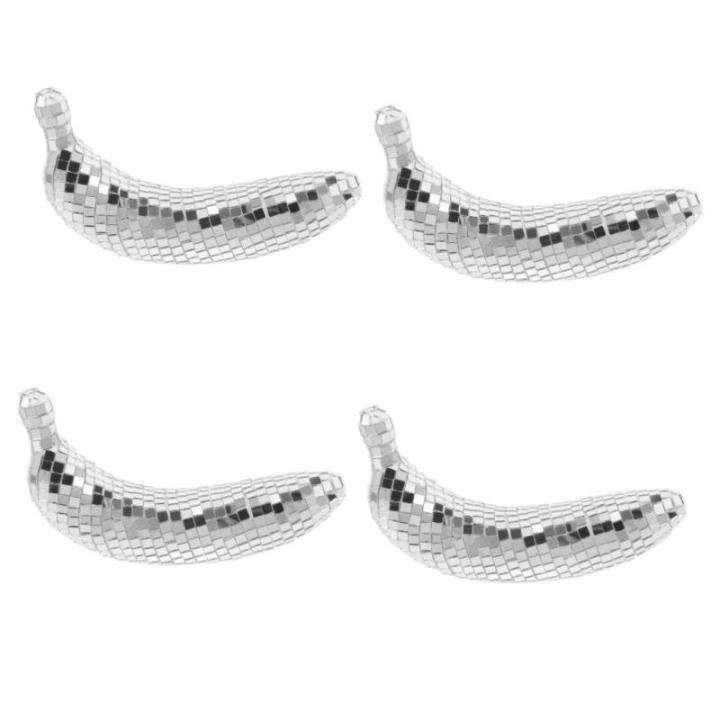 4 Stück Disco-Banane Bühne Ornamente Boho Bananenkostüm Schwimmbad Schaustücke Fischernetz-dekor Gast Laternen Thema Reflektierende Spiegelkugel Disco-Frucht-Requisite Tisch Gl