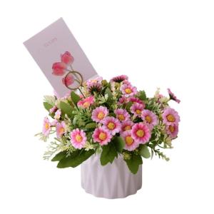 Kunstblumen Künstliche Topfblumen，Kleine Bonsai für Hochzeit Zuhause Schreibtisch Tischplatte Outdoor，Mehrfarbig（Weiße Keramikvase） für jeden Anlass