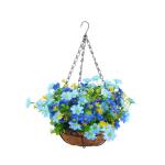 Künstliche Hängeblumen im Korb, Simulationsblumen-Hängekorb für Terrasse, Rasen, Gartendekoration, für die Dekoration Von Außen- und Innenräumen – Blau