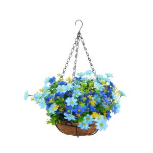 Künstliche Hängeblumen im Korb, Simulationsblumen-Hängekorb für Terrasse, Rasen, Gartendekoration, für die Dekoration Von Außen- und Innenräumen – Blau