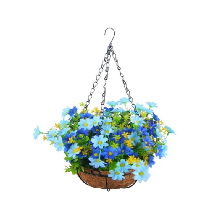 Künstliche Hängeblumen im Korb, Simulationsblumen-Hängekorb für Terrasse, Rasen, Gartendekoration, für die Dekoration Von Außen- und Innenräumen – Blau