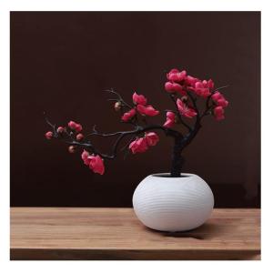 Kunstblumen Künstliche Blumen Pflaumenblüte mit Topf, Simulationsblume Tischdekoration Zubehör Seidengefälschte Pflanzen für Büro Zuhause für jeden Anlass