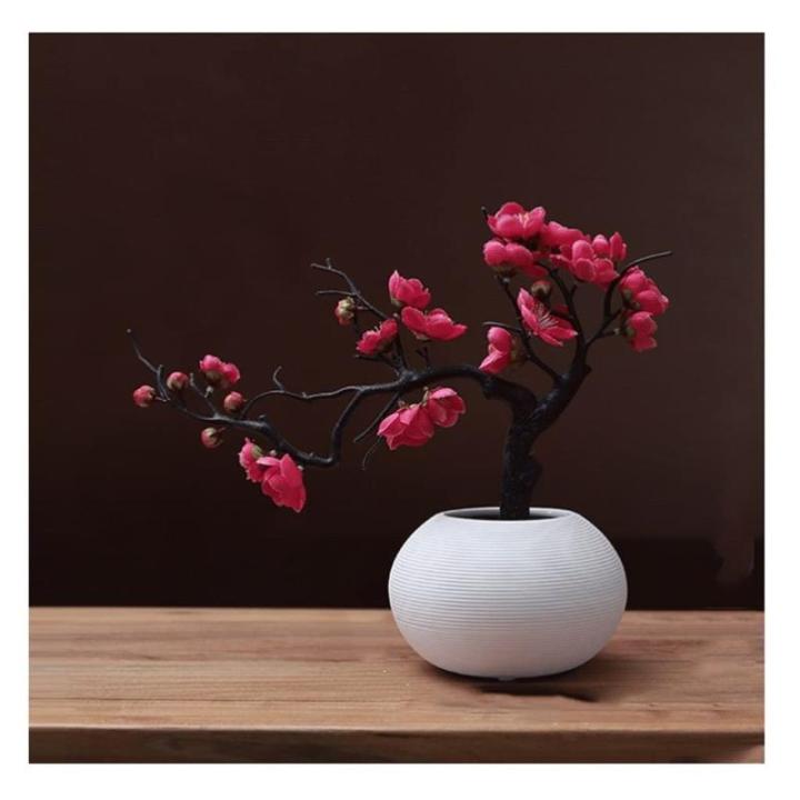 Kunstblumen Künstliche Blumen Pflaumenblüte mit Topf, Simulationsblume Tischdekoration Zubehör Seidengefälschte Pflanzen für Büro Zuhause für jeden Anlass