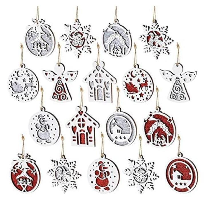 18er Christbaumschmuck aus Holz,Weihnachtsbaumschmuck Deko Holz 9 Designs Weihnachtsbaum Anhänger mit Hanfseilen und Beweglichen Holzperlen,Holzanhänger zum Basteln Rentier Weihn