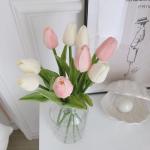 Kunstblumen Simulations-Tulpenstrauß in Glasvase, künstlicher gefälschter Blumentopf für Tischdekoration, Badezimmer-Ornamente im Innenbereich für jeden Anlass