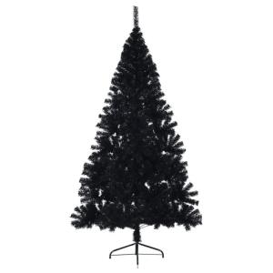 Halve kunstkerstboom met standaard, 210 cm hoog, kerstdecoratie, hoge kunstboom, pvc en staal, zwart