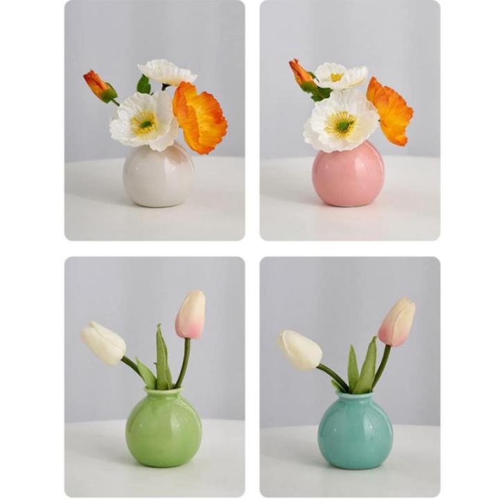 Kunstblumen Künstliche Blumen mit Kleiner Keramikvase，Dekoration für Tisch Home Party Büro Arrangements（runde Keramikvase） für jeden Anlass
