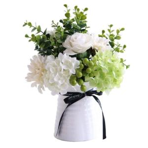 Kunstblumen Künstliche Blumen im Topf, Kunstblumen-Arrangement mit Keramikvase für Zuhause, Büro, Küche, Schlafzimmer, Hochzeitsdekoration für jeden Anlass