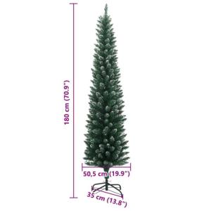 Kunstkerstboom, dennenboom met ledverlichting, 300 leds, 180 cm, slank, met metalen standaard, kerstdecoratie kunstboom, decoratieve boom