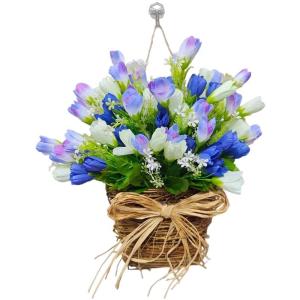 Künstliche Blume Rattan Korb Kranz Anhänger Türbehänge Simulationen Tulpen Kranz Home Dekore für Veranda Bauernhäuser