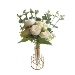 Kunstblumen Künstliche Pfingstrosenblumen, künstliche Blumensträuße, mit Kunstvase aus Eisen, gefälschte Pfingstrosenarrangements, für Party- und Heimdekoration für jeden An