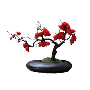 Kunstblumen Künstliche Blumen Pflaumenblüte mit Topf, Simulationsblume Tischdekoration Zubehör Seidengefälschte Pflanzen für Büro Zuhause für jeden Anlass