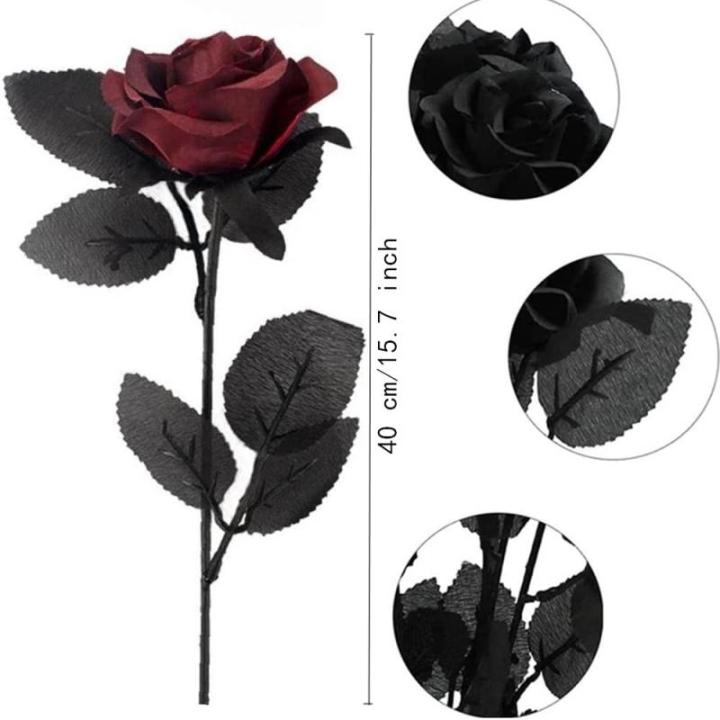 8 stks kunstmatige roos bloem, geen vervagen zwarte rozen, , enkele stam nep zijde bloemen realistische bloesem flora voor DIY thuiskantoor, feestdecoratie bruids bruiloft boeket H