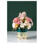 Kunstblumen Künstliche Seidenblumen mit Vase, gefälschte Blumenarrangements, Leichter Luxus-Metallständer, Keramiktopf für Zuhause, Hochzeitsdekoration für jeden Anlass