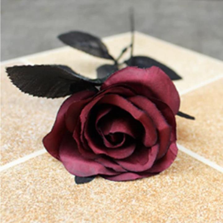 8 stks kunstmatige roos bloem, geen vervagen zwarte rozen, , enkele stam nep zijde bloemen realistische bloesem flora voor DIY thuiskantoor, feestdecoratie bruids bruiloft boeket H