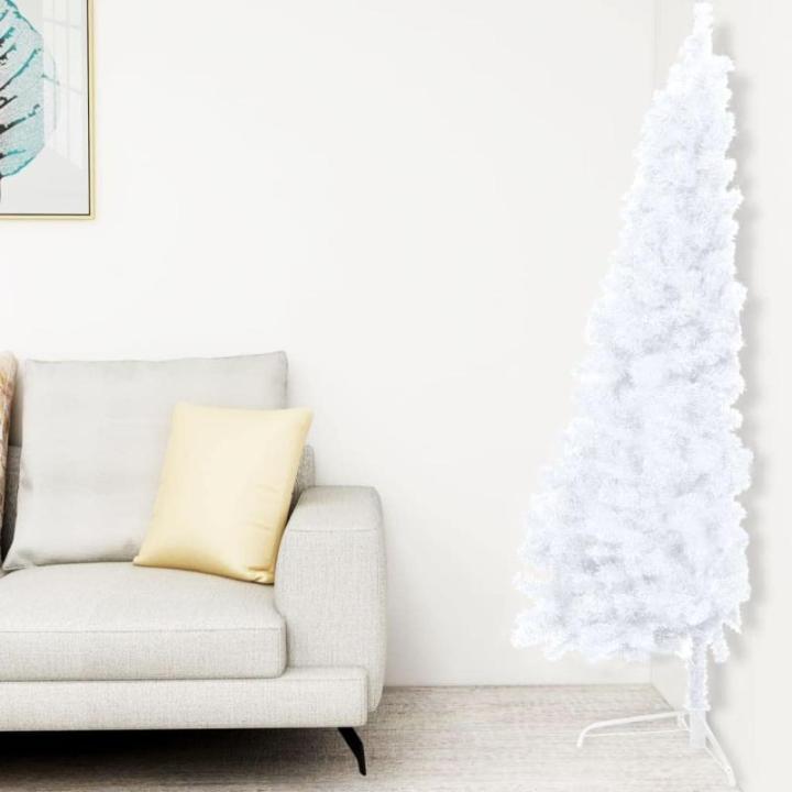Künstlicher Halb-Weihnachtsbaum Beleuchtung Kugeln Weiß 210 cmWeiß und grau