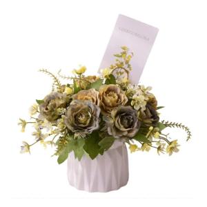 Kunstblumen Künstliche Topfblumen，Kleine Bonsai für Hochzeit Zuhause Schreibtisch Tischplatte Outdoor，Mehrfarbig（Weiße Keramikvase） für jeden Anlass