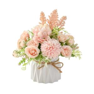 Kunstblumen Künstliche Blumen, Seidenblumen, Blumensträuße mit Keramikvase, Tischdekoration, gemischte künstliche Blumenarrangements für jeden Anlass