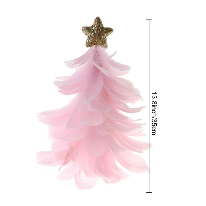 Einzigartiges Federbaum-Design, festlicher Tafelaufsatz, Weihnachtsdekoration, handgefertigte Figur mit Sternaufsatz, Ferienhaus für Neujahr, Rosa