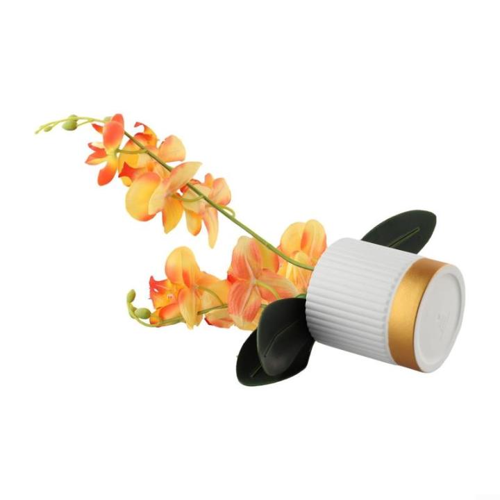 Künstliche Blume, Phalaenopsis-Bonsai-Dekoration, künstliche Orchidee, lebensechte künstliche Blume, Display in Weißgold-Topf (orange)