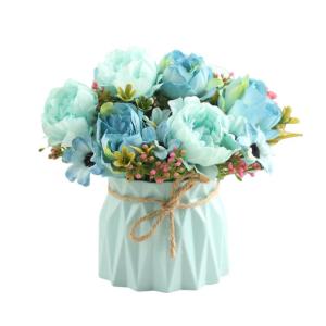 Kunstblumen Künstliche Blumen, Seidenblumen, Blumensträuße mit Keramikvase, Tischdekoration, gemischte künstliche Blumenarrangements für jeden Anlass