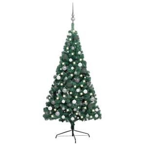 Künstlicher Halb-Weihnachtsbaum Beleuchtung Kugeln Grün 240 cmGrün und grau