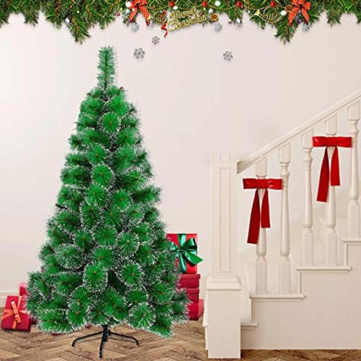 Kunstkerstboom, 120 cm, groene dennennaalden met sneeuweffect, kerstboom met 90 takken, snel op te bouwen klapsysteem, metalen standaard, kerstdecoratie