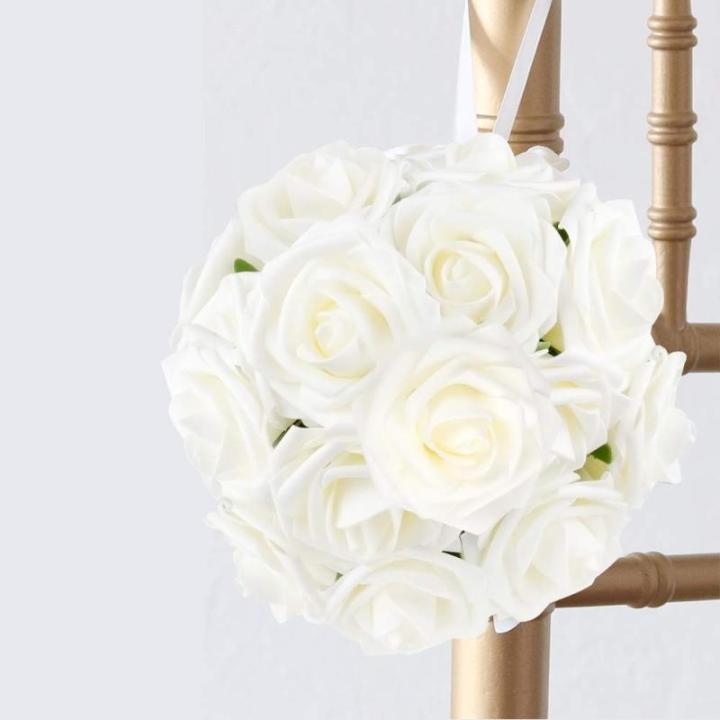 50Pcs künstliche Rosenblüten, echt aussehende Elfenbein gefälschte Schaumrosen Bulk mit Stiel für Hochzeitssträuße Mittelstücke Brautdusche Home Party DIY Blumenarrangements