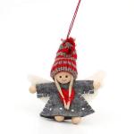 Vilten poppen engel met gebreide muts als hanger / boomopknoping in 3-delige set, afmetingen L/B/H: 1,5 x 5 x 8 cm., 550095