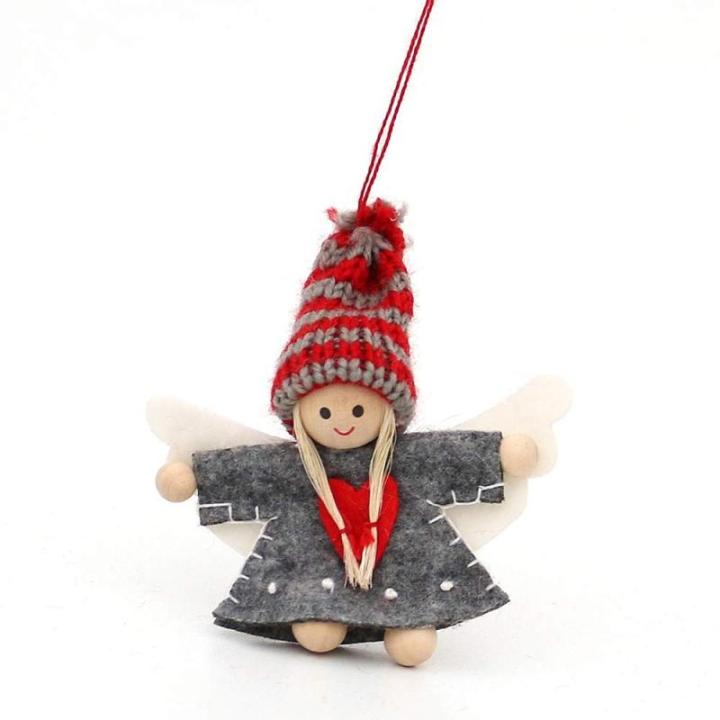 Vilten poppen engel met gebreide muts als hanger / boomopknoping in 3-delige set, afmetingen L/B/H: 1,5 x 5 x 8 cm., 550095