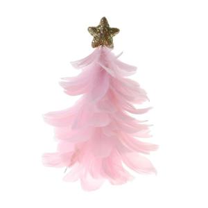 Einzigartiges Federbaum-Design, festlicher Tafelaufsatz, Weihnachtsdekoration, handgefertigte Figur mit Sternaufsatz, Ferienhaus für Neujahr, Rosa
