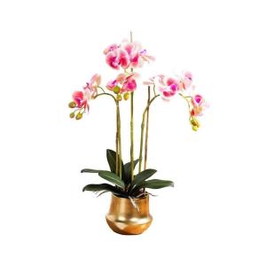 Kunstblumen Künstliche Orchideen mit Goldener Vase, Hochzeitsfeier, Heimdekoration, Phalaenopsis-Blume, Seidenblumen-Arrangement, Bonsai für jeden Anlass