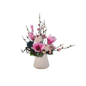 Kunstblumen Europäisches Seidenblumenarrangement in Einer Keramikvase – künstliche Blumendekoration für das Wohnzimmer, künstliches Blumenarrangement für jeden Anlass