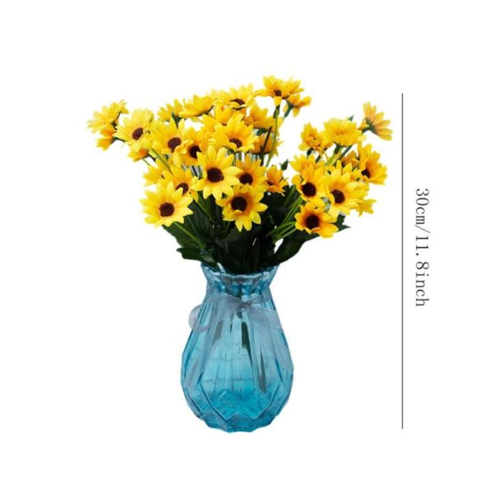 Kunstblumen Sonnenblumen-Dekor Gelbe gefälschte Sonnenblume in Vase, Stängel aus Seide, Tischdekoration, Hochzeitsdekoration (Glasvase), Höhe: 30 cm für jeden Anlass