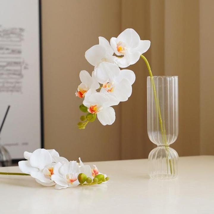Künstliche Orchideenstiele, fühlen sich echt an, Phalaenopsis 45 cm, künstliche Orchideenzweige mit 5 großen Blumen für Vase, Hochzeit, Party, Zuhause, Garten, Dekoration (wei