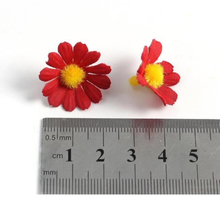 50 stuks kunstmadeliefjes, bloemkoppen, kleine bloemkoppen, decoratie, kleurrijke zijden bloemen voor bruiloft, feest, huis, doe-het-zelf knutselen, roze-geel