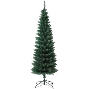 SOLAGUA Kunstkerstboom, smal, sparrenhout, lametta, 150-210 cm, met metalen standaard (donkergroen, 210 cm, 442 takjes)