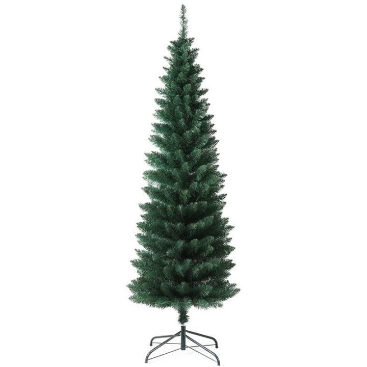 SOLAGUA Kunstkerstboom, smal, sparrenhout, lametta, 150-210 cm, met metalen standaard (donkergroen, 210 cm, 442 takjes)