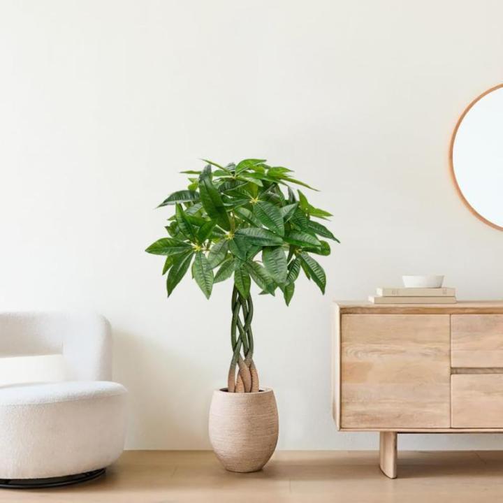 90 cm grote Pachira Aquatica gelukskastanie bonsai in pot, kunstplant als echte kamerplant, decoratieve plant, kunstboom voor kantoor, eetkamer, woonkamer decoratie