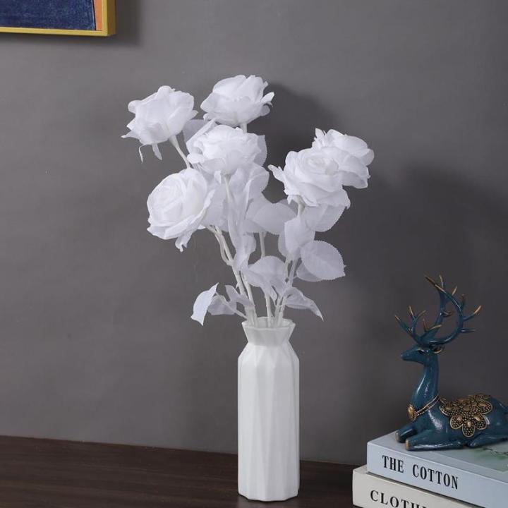12 stuks Kunstmatige Rozen, 53cm Kunstrozen Enkele Lange Steel , Realistische voor Bruiloftsboeket, Thuis Tuin Woonkamer Hotel Kantoor Decoratie (Puur Wit)