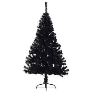 Kunstkerstboom met standaard, hoge kunstkerstboom, 120 cm hoog, kerstdecoratie van pvc en staal, zwart