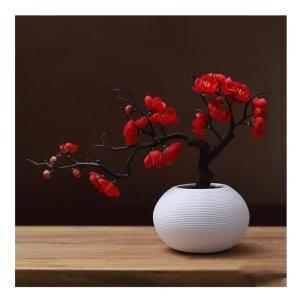 Kunstblumen Künstliche Blumen Pflaumenblüte mit Topf, Simulationsblume Tischdekoration Zubehör Seidengefälschte Pflanzen für Büro Zuhause für jeden Anlass