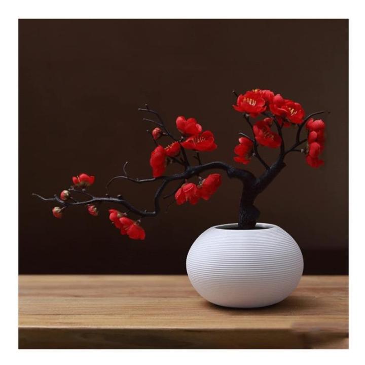 Kunstblumen Künstliche Blumen Pflaumenblüte mit Topf, Simulationsblume Tischdekoration Zubehör Seidengefälschte Pflanzen für Büro Zuhause für jeden Anlass