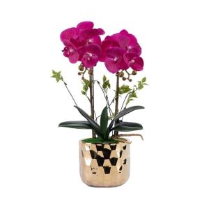 Kunstblumen Gefälschte Orchideenblumen in vergoldeter Keramikvase, künstliche Pflanzen, Bonsai-Seidenblumen für Zuhause, Büro, Balkondekoration für jeden Anlass