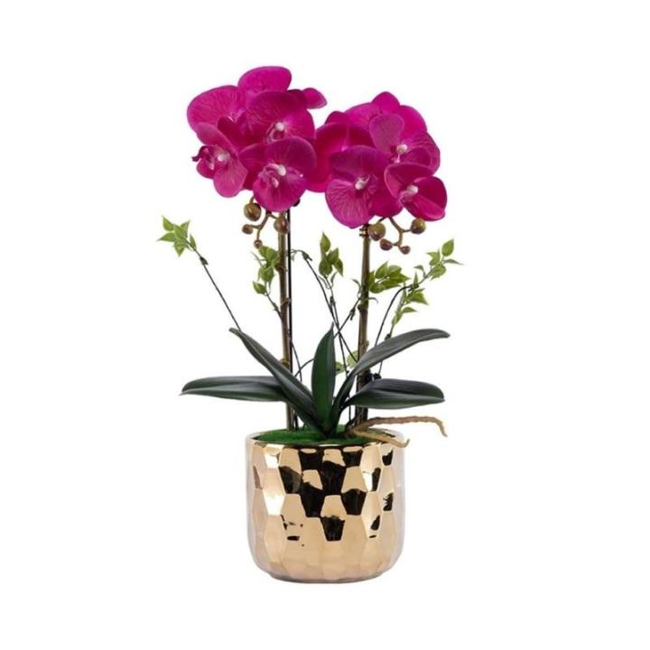 Kunstblumen Gefälschte Orchideenblumen in vergoldeter Keramikvase, künstliche Pflanzen, Bonsai-Seidenblumen für Zuhause, Büro, Balkondekoration für jeden Anlass