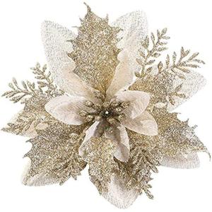 12 stuks glitter kerstboomversiering Kerstmis bloemen ornament kerstdecoratie kerstboomhanger 14 cm (goud)