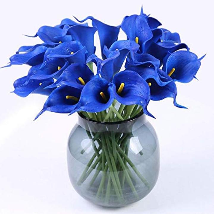 20 stuks kunstmatige Calla lelie, bruid, latex, ware aanraking, familie, decoratie, feest, bruiloft, hotel, decoratie, boeket (koningsblauw)