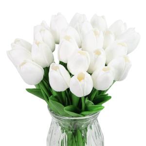 12 stuks kunsttulpen, kunsttulpen, , enkele bloemen met lange steel, namaakbloemen, voor bruiloft, feesten, tuin en woondecoratie (witte tulpen)