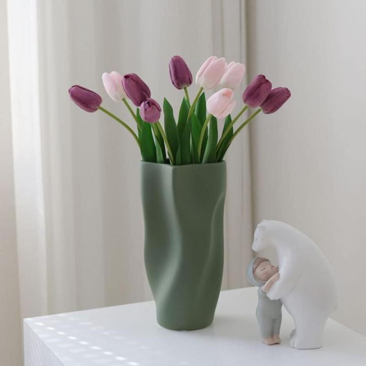 Kunstblumen Künstliche Tulpenblume in Keramikvase, für Zuhause, Küche, Hochzeitsdekoration, gefälschter Tulpenstrauß, 5 Farben für jeden Anlass